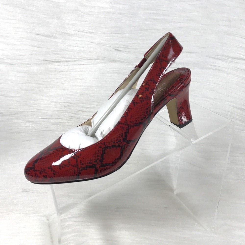 Ros Hommerson Shoes Women's 7N Red Vicki Slingback Pumps Snake Print New